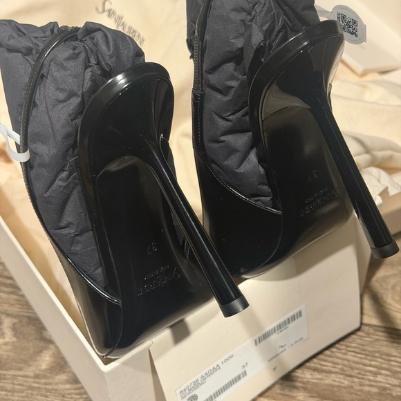 SAINT LAURENT VENDOME 110MM SLINGBACK PUMPS GLAZED LEATHER IN BLACK SIZE 37 NIB - Picture 6 of 15